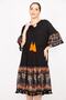 Women's Black Plus Size Sleeve and Skirt Patterned Tassel Detailed Dress 65n35844 - 4