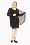 Women's Black Plus Size Chiffon Cloak Cuffs Stone Detailed Dress 65n35809 - 4