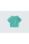 Girl's Mint Green Glittery Slogan Printed Crop T-shirt - 2
