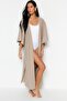 Bej Dokuma Maxi Plaj Kuşaklı Kimono&Kaftan TBESS23KM00058 - 2