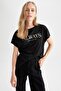 Crew Neck Slogan Printed Short Sleeve T-Shirt - 3