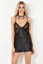 Black Satin Dressing Gown and Nightgown Set with Belt, 2 Pieces - 8