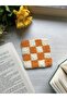 Orange Checkered Punch Embroidered Coaster - 4