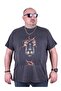 Large Size Men's Printed T-Shirt Lion 23138 Anthracite Melange