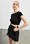Women's Black Crew Neck Camisole Crop Body