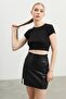 Women's Black Crew Neck Camisole Crop Body - 2
