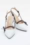 Women's Genuine Leather Short Heeled Ribbon Detailed Stiletto