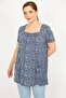 Women's Navy Blue Large Size Gipe Collar Rubber and Pocket Detailed Tunic 65n32938