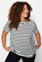 Siyah-Beyaz Çizgili Kayık Yaka Örme T-shirt TBBSS23BF00018 - 2
