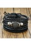 Men's Leather Bracelet 4 Pieces Tree of Life Leaf Wooden Bead Bracelet Black Men's Jewelry - 3
