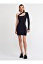 90133 Right Shoulder Open Single Sleeve Knitwear Dress-black - 3