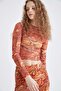 Cool Skinny Fit Patterned Tulle Long Sleeve Crop T-Shirt - 4