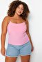 Pembe Spagetti Askılı Crop Fitilli Örme Büyük Beden Bluz TBBSS23AF00013 - 3