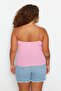 Pembe Spagetti Askılı Crop Fitilli Örme Büyük Beden Bluz TBBSS23AF00013 - 6