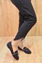Stone Bow Detailed Casual Women's Satin Ballerinas Black - 6