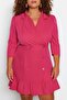 Fuchsia Plus Size Unlined Three-Quarter Sleeve Mini/Short Woven Jacket Dress TBBAW23AH00042 - 3