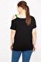 Women's Black Plus Size Blouse with Stone and Strap Detail 65n35874 - 5