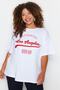 Beyaz Geniş Kalıp Bisiklet Yaka Baskılı %100 Pamuk Örme T-shirt TBBSS23AH00131 - 3