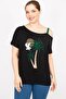 Women's Black Plus Size Blouse with Stone and Strap Detail 65n35874
