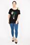 Women's Black Plus Size Blouse with Stone and Strap Detail 65n35874 - 6