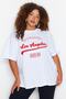 Beyaz Geniş Kalıp Bisiklet Yaka Baskılı %100 Pamuk Örme T-shirt TBBSS23AH00131