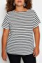 Siyah-Beyaz Çizgili Kayık Yaka Örme T-shirt TBBSS23BF00018 - 4