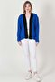 Women's Cobalt Blue Black Two Color Patterned Short Knitwear Cardigan - 3