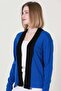 Women's Cobalt Blue Black Two Color Patterned Short Knitwear Cardigan - 6