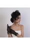 Black Polka Dot Bridal Cap and Ribbon Detailed Bridal Gloves - 5