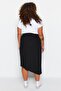 Black Wrap Side Tie Midi Knitted Plus Size Skirt Tbbss23Az00014 - 7