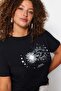 Siyah Bisiklet Yaka %100 Pamuk Örme T-Shirt TBBSS23BF00030 - 3