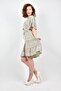 Viscose Floral Print Double Breasted Collar Short Sleeve Elastic Waist Mini Dress - 3
