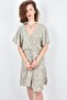 Viscose Floral Print Double Breasted Collar Short Sleeve Elastic Waist Mini Dress - 5