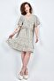 Viscose Floral Print Double Breasted Collar Short Sleeve Elastic Waist Mini Dress - 8