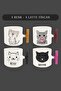 4 Cats - Cute Cat - Latte Cup - Cream Color Cup - 4 Different Handles