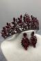 Burgundy Denver Full Stone Henna Bridal Tiara and Thin Shuttle Earring Set – Wedding & Henna & Wedding, Stylish Design - 3