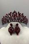 Burgundy Denver Full Stone Henna Bridal Tiara and Thin Shuttle Earring Set – Wedding & Henna & Wedding, Stylish Design - 5