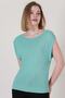 Women's Turquoise Boat Neck Zero Sleeve Summer Fine Knitwear Blouse