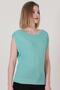 Women's Turquoise Boat Neck Zero Sleeve Summer Fine Knitwear Blouse - 7