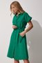 Women's Green Belted Linen Shirt Dress MX00046 - 3