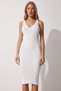 Women's White V-Neck Ribbed Knitwear Dress ER00044 - 4