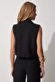 Women's Black Shawl Collar Linen Vest TO00052 - 6