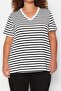 Siyah-Beyaz Çizgili V -Yaka Örme T-shirt TBBSS23BF00016 - 3