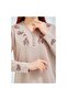 Women's Cream V-Neck Buttoned Floral Lycra Mother's Combed Cotton Blouse - 7