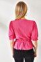Women's Fuchsia Elastic Waist Double Breasted Blouse BLZ-19002187 - 5