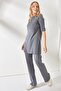 Women's Anthracite Short Sleeve Lower Top Lycra Suit TKM-19000191 - 5