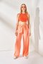 Women's Salmon Belted Elastic Waist Palazzo Ayrobin Trousers PNT-19000200 - 2
