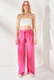Women's Pink Belted Elastic Waist Palazzo Ayrobin Trousers PNT-19000200 - 2