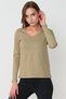 Women's Long Sleeve V-Neck Basic Cotton Knitted T-shirt - 4