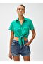 Standard Shirt Collar Plain Green Women's Shirt 3sak60001ew - 3